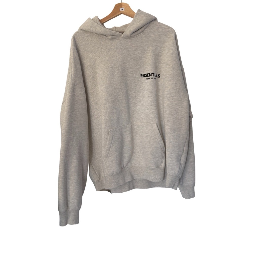 Fear of God Essentials Hoodie Light Heather Grey Mens Large Logo Pullover